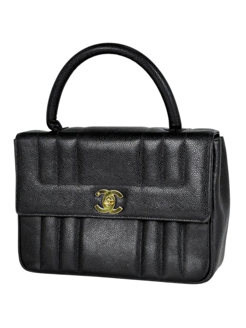 Chanel Handbag CC Logo Mademoiselle Caviar Leather Black